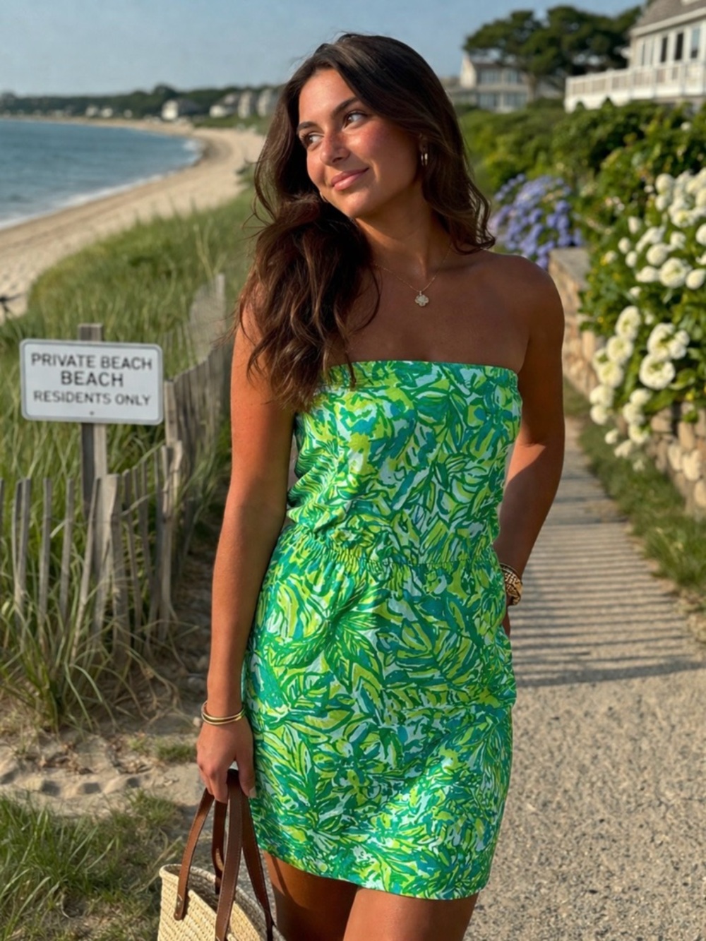 Lilly Pulitzer  XXS Strapless Dress in Lime Green, Teal & White